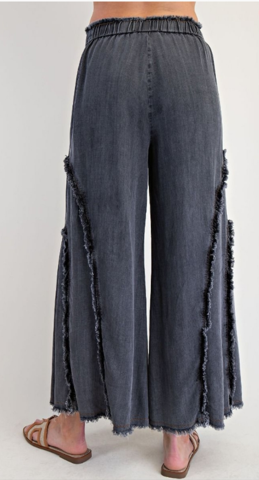 Black Denim Fringe Pants