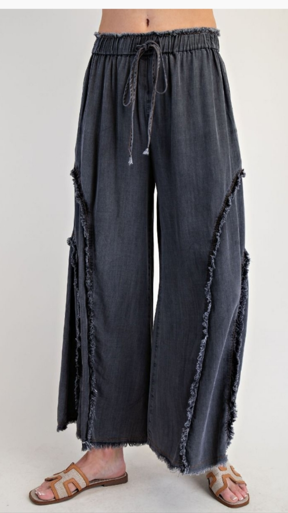 Black Denim Fringe Pants