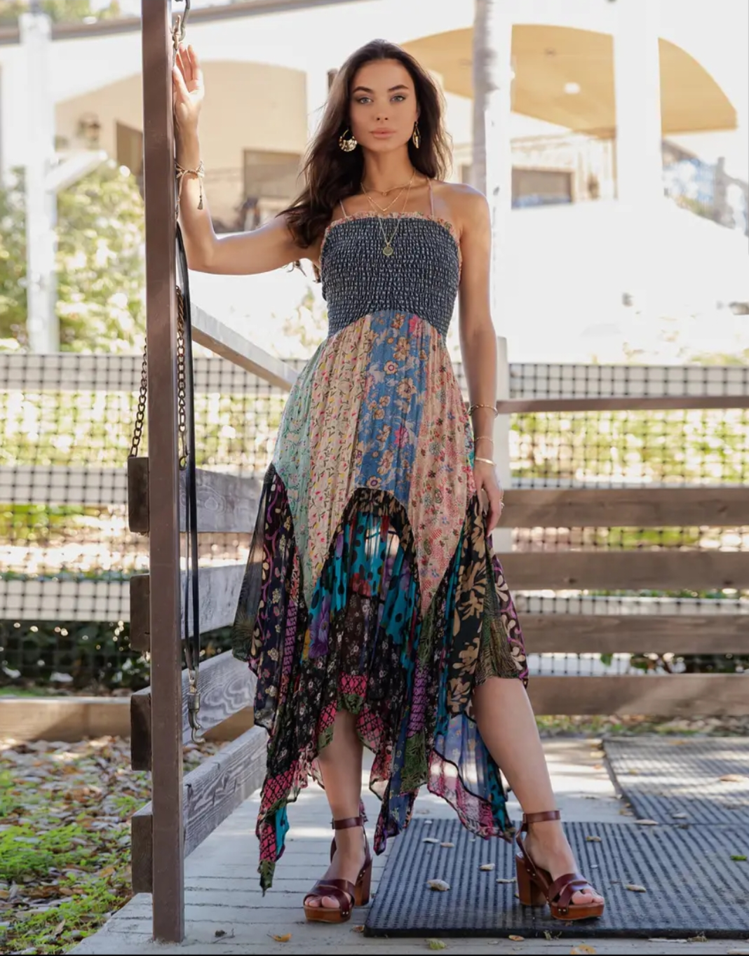 bohemian strapless dress Blue Green Tropical Strapless Maxi Dress