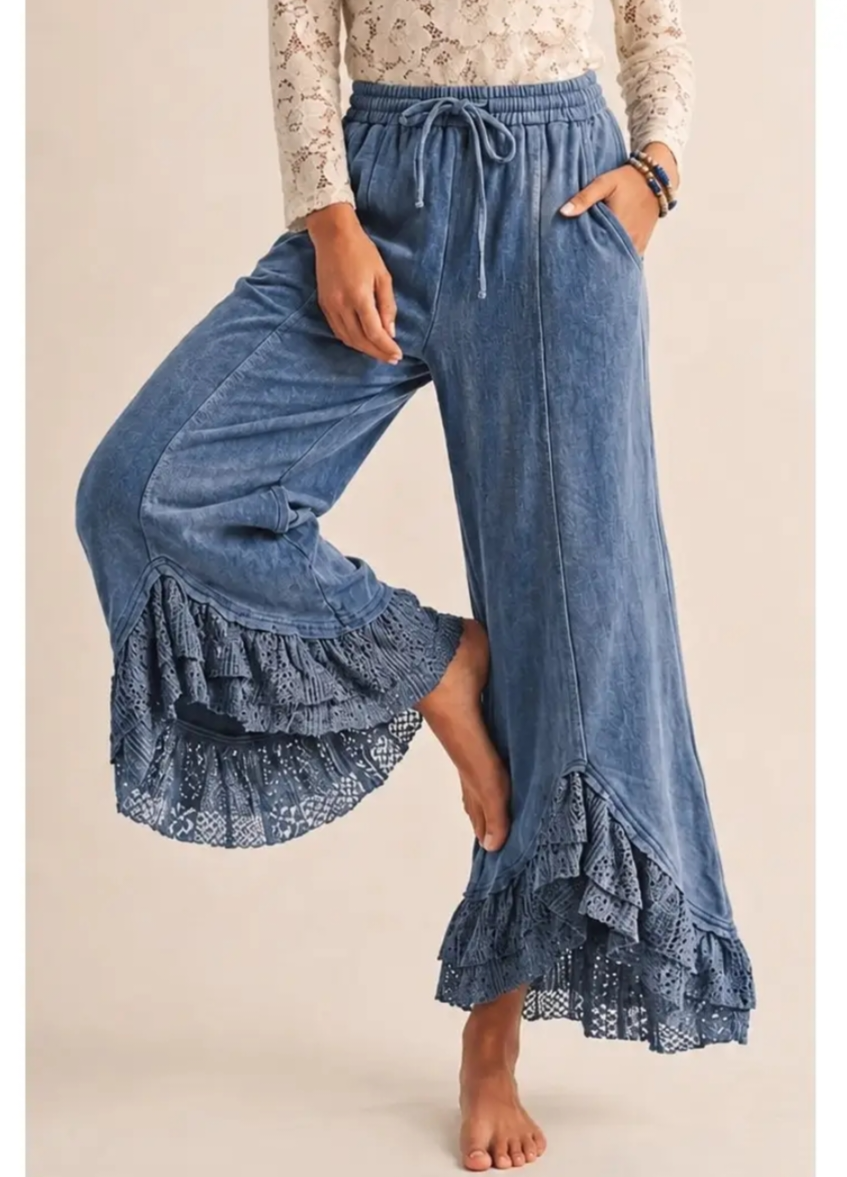 Lace Wide Leg Pants (Denim)