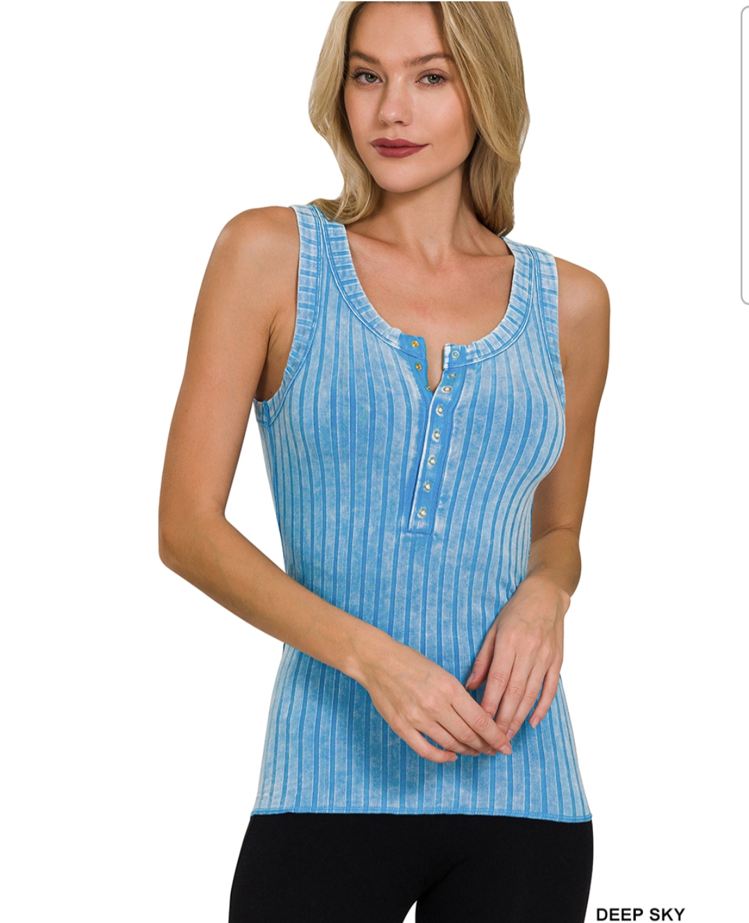 Zenana Ribbed Button Tank