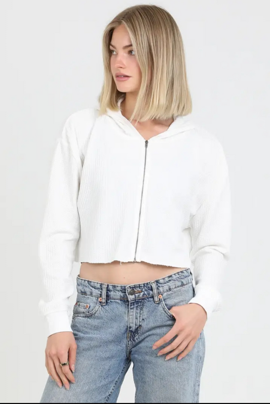 Waffle Knit Zip Jacket