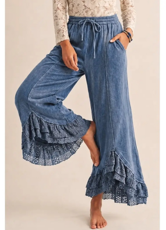Lace Wide Leg Pants (Denim)